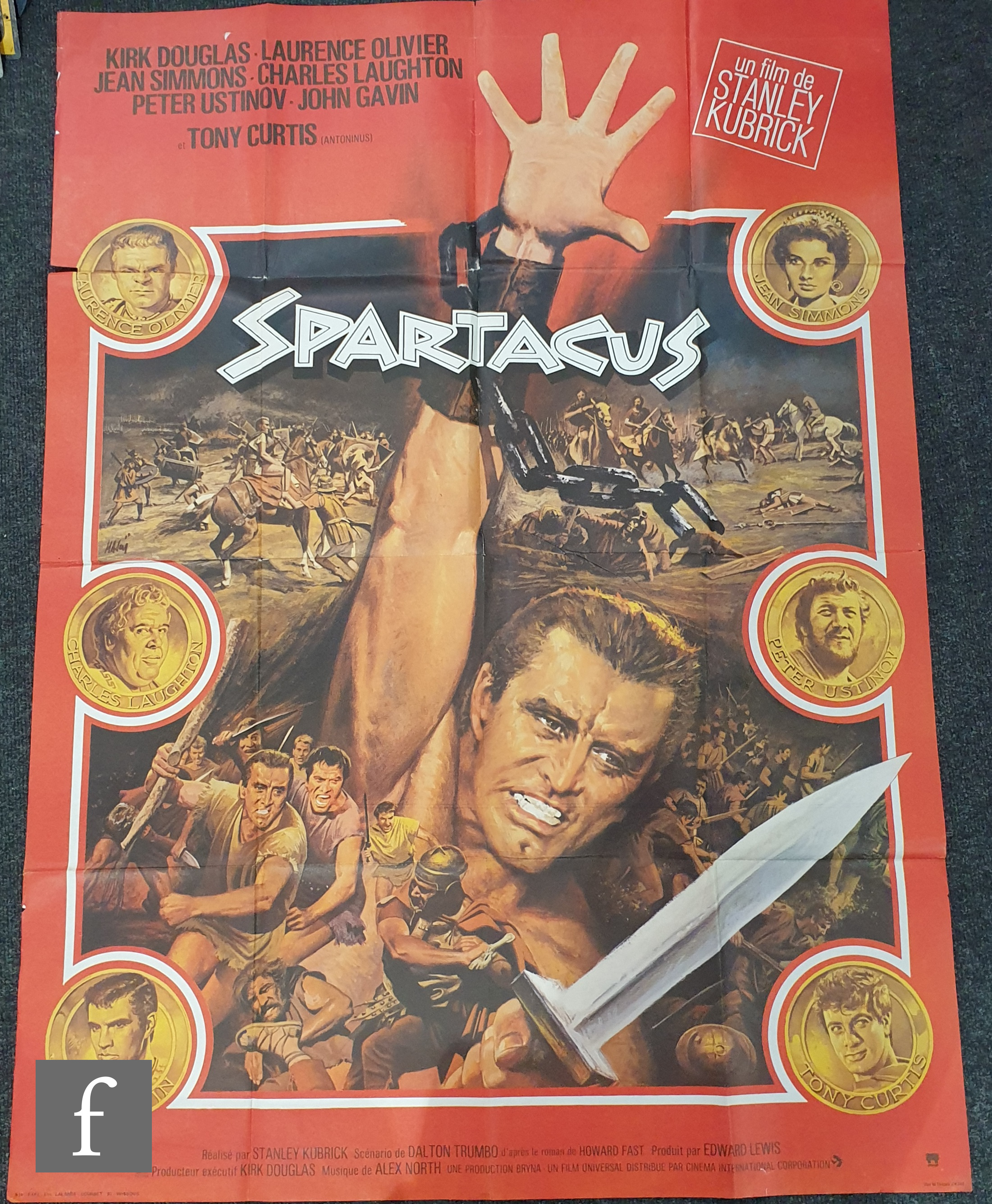 A Spartacus (1967 Re-release) French Grande film poster, directed by Stanley Kubrick, 47 x 63