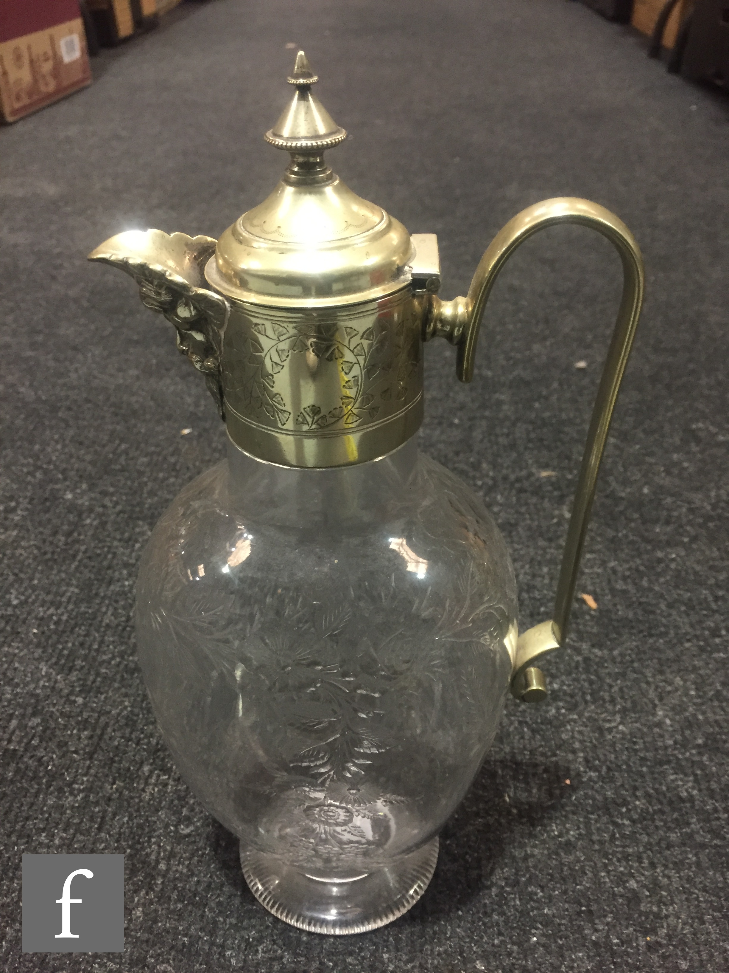 A late 19th Century Stourbridge clear crystal claret jug, possibly Stevens & Williams, of footed, - Image 4 of 7