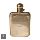 A hallmarked silver cushioned rectangular hip flask terminating in bayonet cap, length 13.5cm,