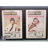 Two framed Mersey Beat posters, each of the reproduction colour newspaper print posters depicting