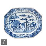 A Chinese 18th Century export porcelain platter of canted rectangular form, the central well painted