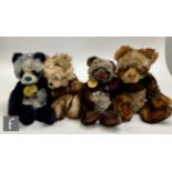 Four Charlie Bears panda bears, Tiffy (CB604686) navy blue and white plush, height 36cm, Pam (