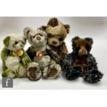 Four Charlie Bears panda bears, Woody (CB183941), Gorgeous Giggler, brown and cream plush, open