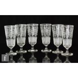 A set of six 19th Century drinking glasses, each with high sided bucket bowl engraved with a band of