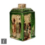 An 18th Century Staffordshire Whieldon type tea caddy, the square body of shouldered form