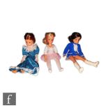 Three late 1970s Pedigree Sindy dolls, a brunette Sindy dressed in complete Majorette outfit, an