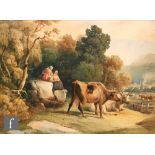 ATTRIBUTED TO ROBERT HILLS (1769-1844) - Figures and cattle in a wooded landscape, watercolour,