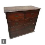 A 19th Century mahogany military chest of two short and three long drawers fitted with recessed