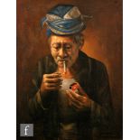 BALINESE SCHOOL (LATE 20TH CENTURY) - Enjoying a smoke, oil on canvas, signed indistinctly,