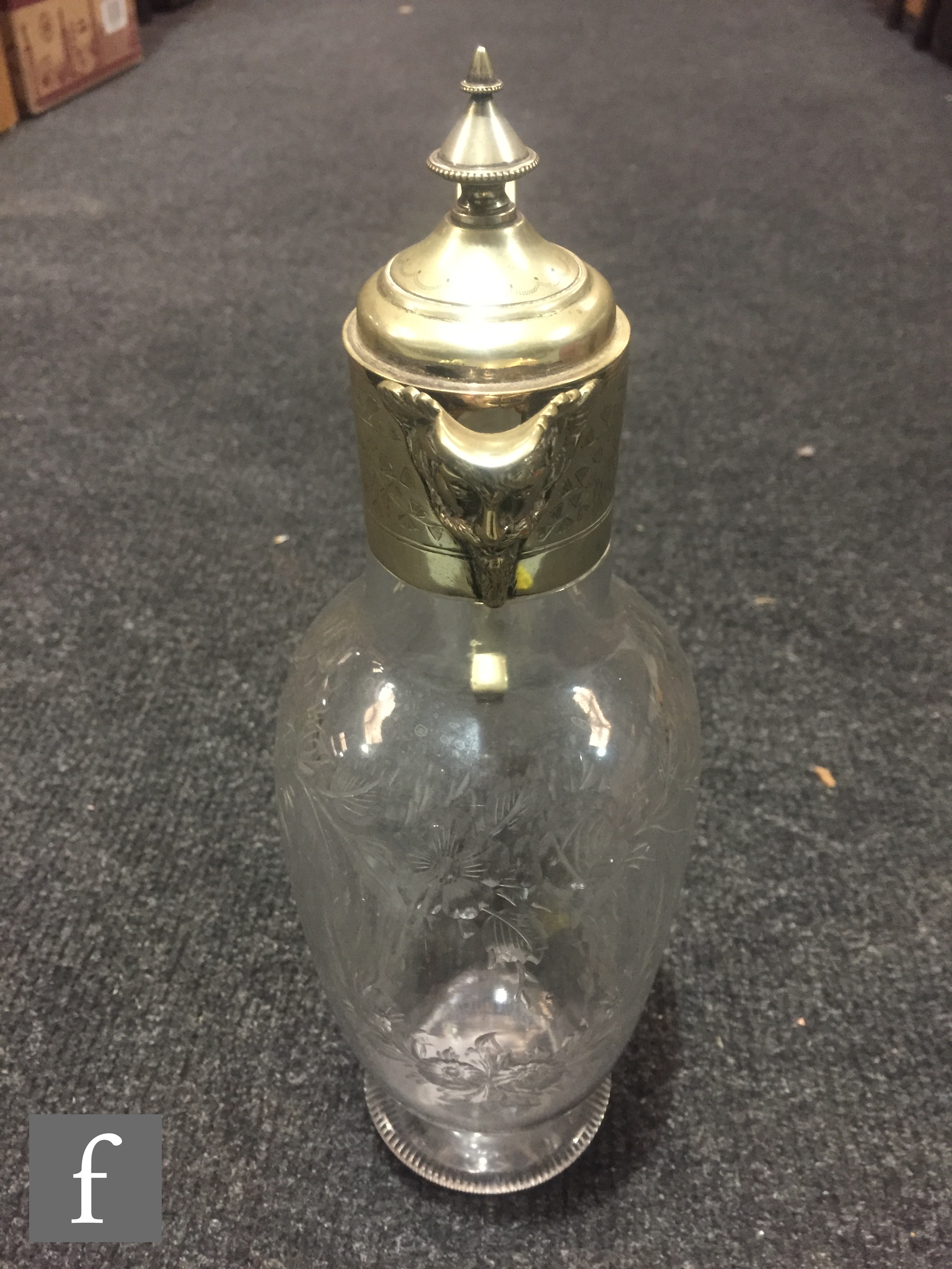 A late 19th Century Stourbridge clear crystal claret jug, possibly Stevens & Williams, of footed, - Image 3 of 7