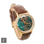 A gentleman's gold plated Bulova Accutron skeleton quartz wrist watch, with quarter hour marks to