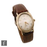 A gentleman's mid 20th Century gold plated Hamilton wrist watch, Arabic numerals and batons mix to a