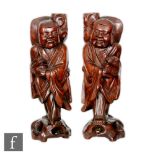 A pair of early 20th Century Japanese rootwood figural incense holders, each modelled as a