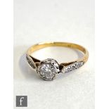 A mid 20th Century 18ct diamond solitare ring, illusion set stone, weight approximately 0.40ct to