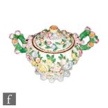 A Coalbrookdale by Coalport pot pourri and cover profusely decorated with encrusted flowers and