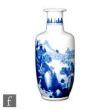 A Chinese blue and white rouleau vase, Kangxi (1664-1722) six-character mark to base, the tapered