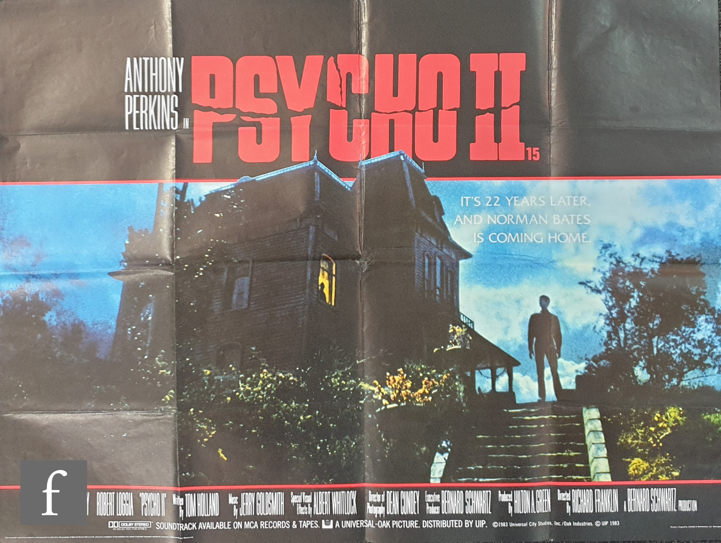 Six British Quad films posters, comprising Prophecy, Psycho 2, Adult Fairy Tales, Carnal