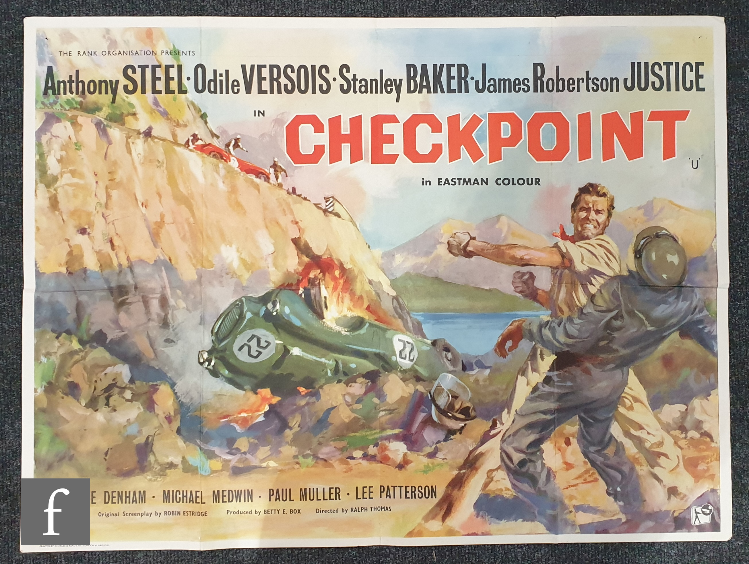 A Checkpoint (1956) British Quad film poster, artwork by Angelo Cesselon, printed by Charles &