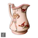 A mid 19th Century Elsmore and Forster puzzle jug decorated with scenes of Grimaldi the Clown and