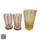 A drinking glass in the manner of Mason, of tapered square section with cantered corners in