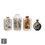 A collection of Chinese snuff bottles, to include three inside painted square section examples, size