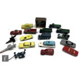 A collection of seventeen assorted diecast and plastic models by Corgi, Dinky, Spot On and