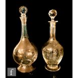 A clear crystal decanter circa 1900 of shouldered ovoid form with slice cut neck stepped printie