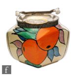 Clarice Cliff - Oranges - A shape 516 sugar box circa 1930 hand painted with panels of fruit and