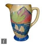 Clarice Cliff - Gibraltar - A Coronet shape jug circa 1931, hand painted with a stylised coastal