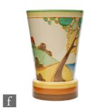 Clarice Cliff - Secrets - A shape 425 vase circa 1932 hand of stepped cylindrical form, hand painted