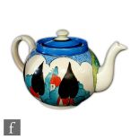 Clarice Cliff - May Avenue - A shape 42 globe shape teapot circa 1933, hand painted with a