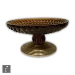 Pierre D'Avesn - A 1930s glass, chrome and rosewood pedestal bowl with a chrome plated stepped