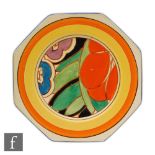 Clarice Cliff - Orange Gardenia - A large octagonal plate circa 1931 hand painted with stylised