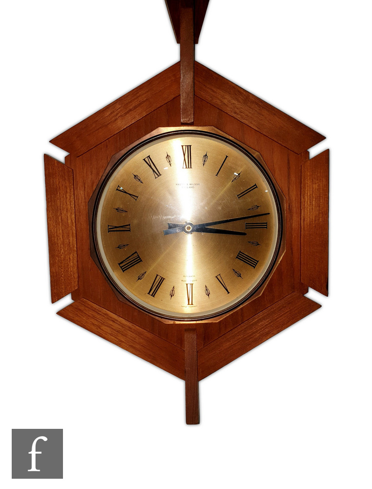 Anstey & Wilson - A 1960s wall clock with a central dial within a hexagonal teak frame with spire - Image 2 of 2