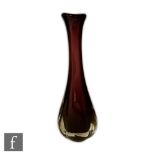 Geoffrey Baxter - Whitefriars - A Tear drop vase, cased in clear over Aubergine, height 28cm.