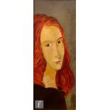 Mary Villa (Contemporary) - Portrait of a young woman with auburn hair, acrylic on paper, framed,