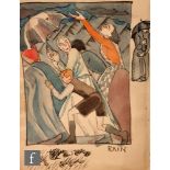 Albert Wainwright (1878-1943) - 'Rain', a sketch depicting figures in a storm beneath umbrellas,