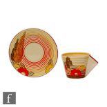 Clarice Cliff - Capri - A conical cup and saucer circa 1933, hand painted with orange and yellow