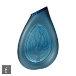 Svaja Glass - A large contemporary frosted blue glass vase of compressed tear drop form with a