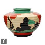 Clarice Cliff - Red Autumn - A large shape 356 Kidney vase circa 1930, hand painted with a