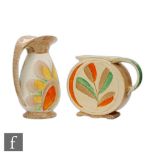 Myott Son & Co - Two 1930s Art Deco flower jugs each with hand painted stylised floral decoration,