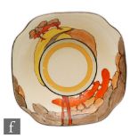 Clarice Cliff - Coral Firs - A Leda shape preserve dish circa 1933 hand painted with a stylised tree