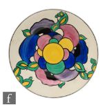 Clarice Cliff - Latona Floral - A circular side plate circa 1930 hand painted with radial stylised