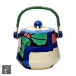 Clarice Cliff - Latona Dahlia - A shape 336 biscuit barrel circa 1930 hand painted with a panel of