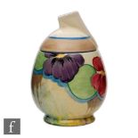 Clarice Cliff - Pansies Delecia - A Daffodil shaped preserve circa 1932 hand painted with a band