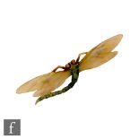 Unknown - A large early 20th Century Art Nouveau horn brooch formed as a dragonfly with stained body