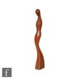 Unknown - A large post war carved teak figure of a stylised female of elongated slender form,