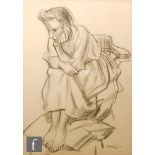 Charles James McCall (1907-1989) - Study of a seated woman, charcoal drawing, signed, framed, 35.5cm