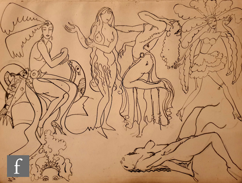 Albert Wainwright (1898-1943) - A sketch depicting studies of female show girls and dancers in