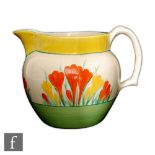 Clarice Cliff - Sungleam Crocus - A Perth shape jug circa 1932, hand painted with orange and